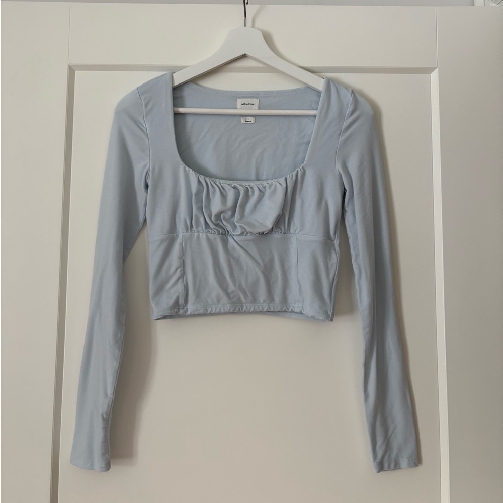 Aritzia- Wilfred Light Blue Long Sleeve Crop Top